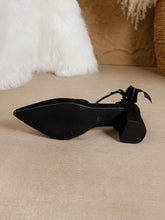 Elegant Women's Thick High Heel Pointed Toe Black Pumps, Fashionable Crystal Strap Sexy Butterfly Hollow
